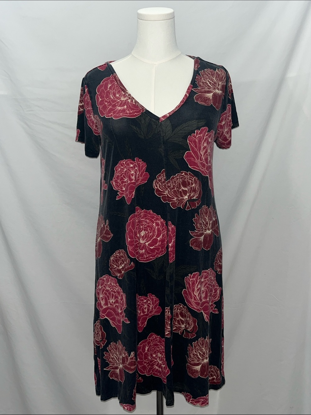 Agnes & Dora Black Midi Dress with Pink Floral Print